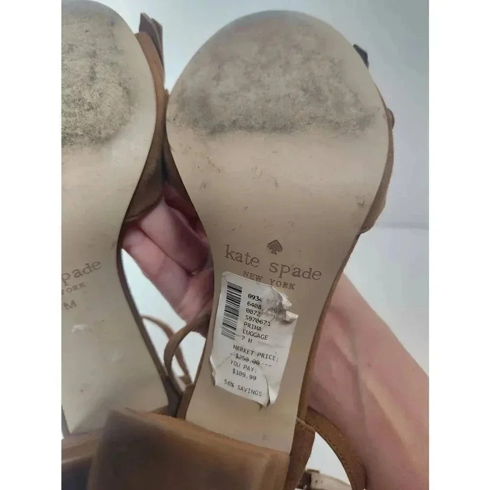 Kate Spade Brown Suede Block Heels Kiltie Fringe Cross Straps Size 7. - Picture 8 of 8